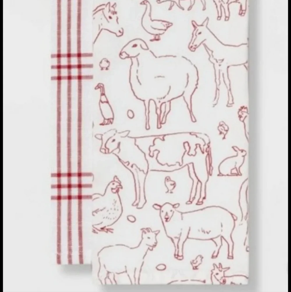 FARMHOUSE ANIMALS Cotton Printed Kitchen Towels Set BNWT RETIRED